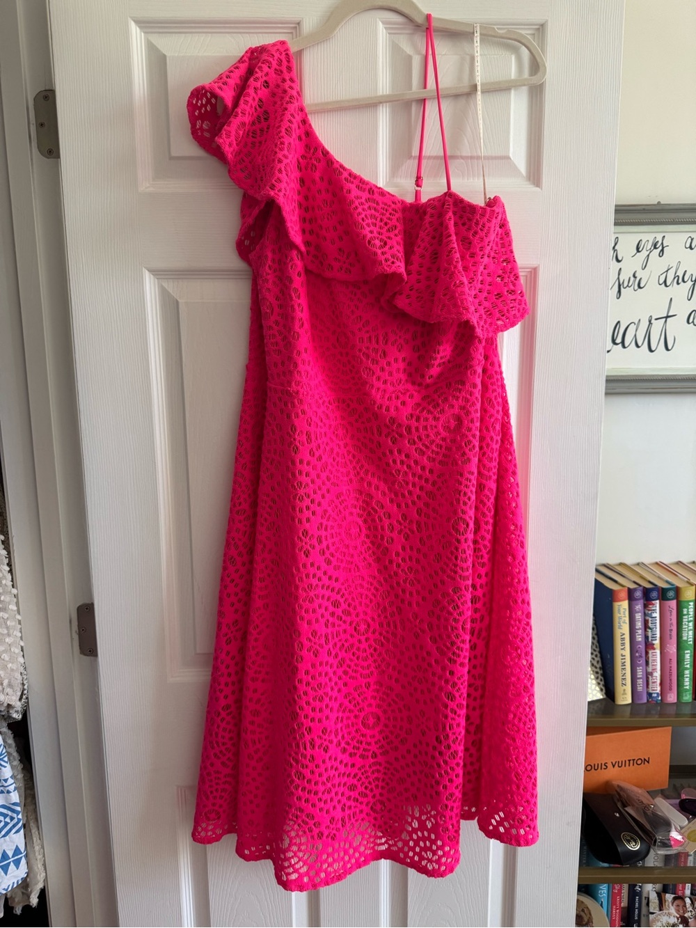 Lilly Pulitzer Hot Pink One-Shoulder Eyelet Midi Dress
